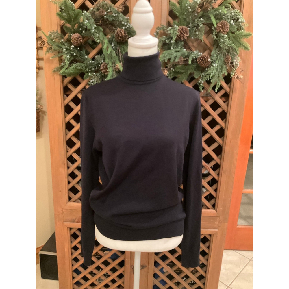 Asket Minimalist Merino Wool Roll Neck Turtleneck Sweater Navy Size Small